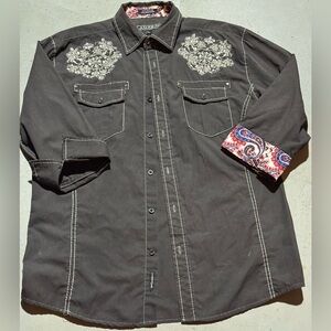 Embroidered Charcoal Button Down Shirt